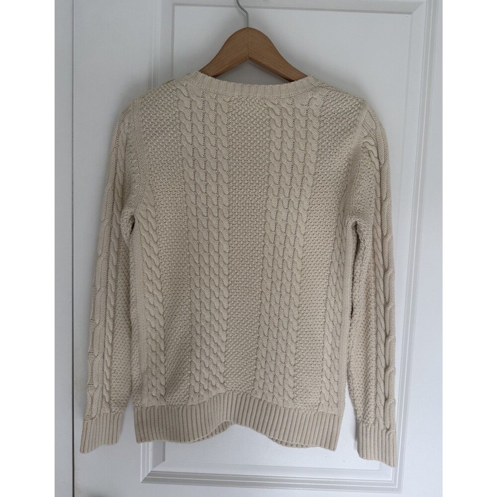 L.L.Bean women’s cream white cotton fisherman sweater medium button shoulder - Picture 2 of 6